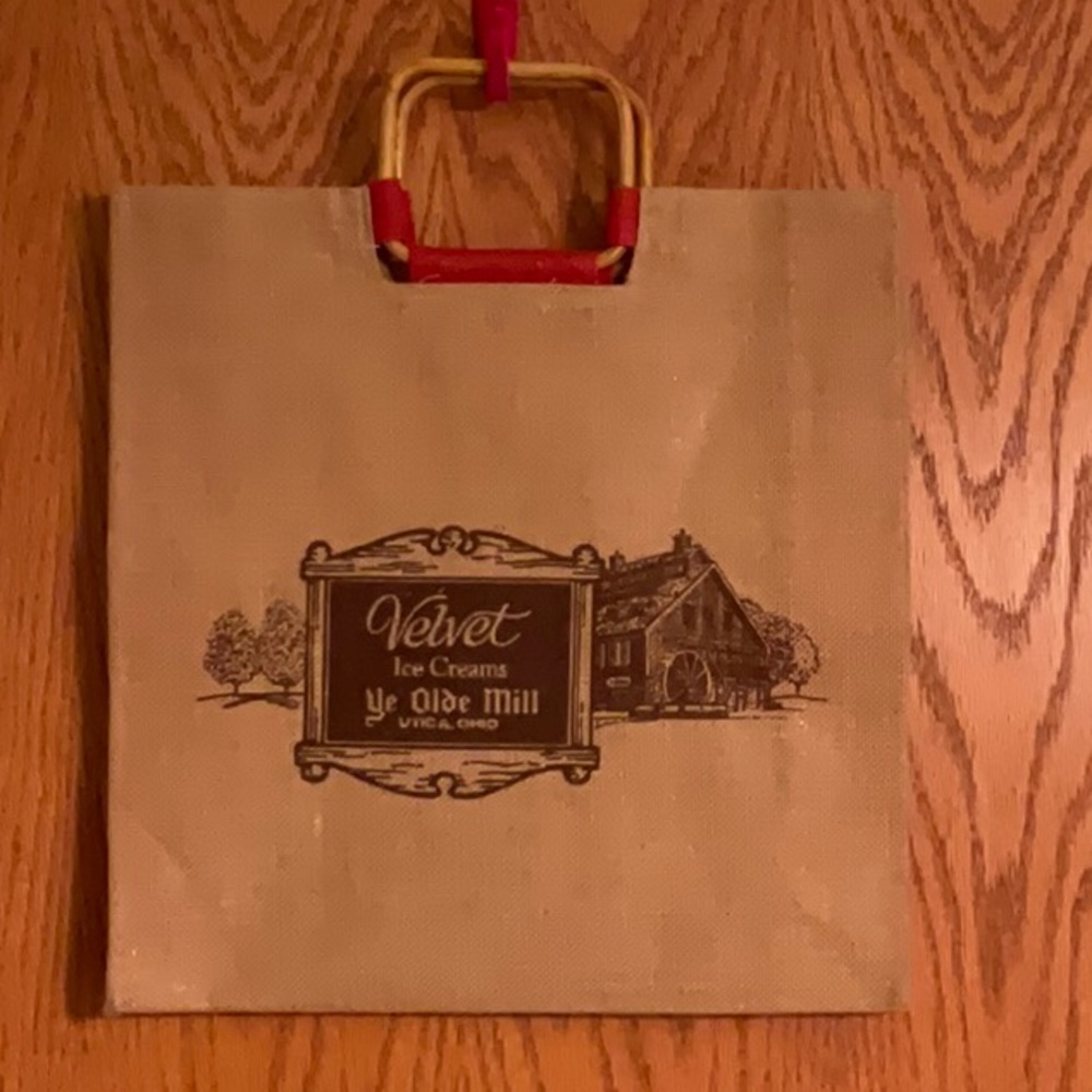 Velvet Ice Cream Ye Olde Mill Utica, Ohio Jute Tote with Bamboo Handles - Picture 1 of 2
